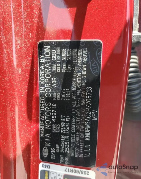 2017 Kia Sportage Lx z USA, uszkodzony, nr VIN KNDPM3AC2H7206713